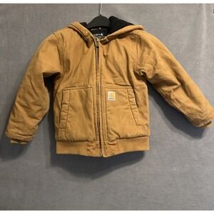 Carhartt Canvas Quilt Lined Jacket Coat Insulated Hooded Youth Size XS 6 Tan